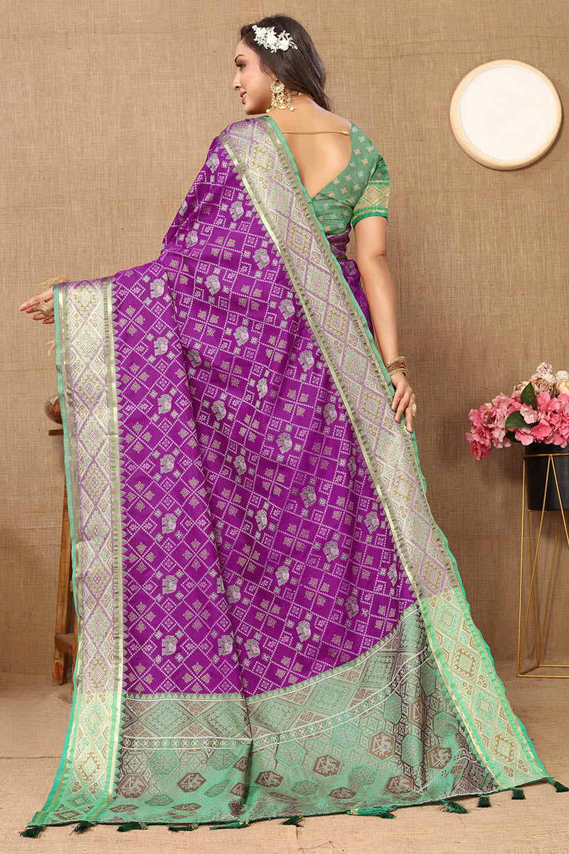 Gleaming Purple Soft Banarasi Silk Saree With Glowing Blouse Piece