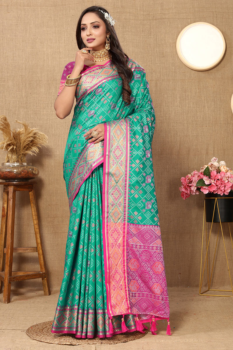 Scintilla Sea Green Soft Banarasi Silk Saree With Mesmerising Blouse Piece