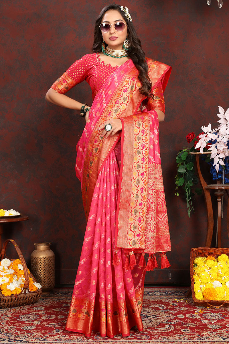 Quintessential Dark Pink Soft Banarasi Silk Saree With Gorgeous Blouse Piece