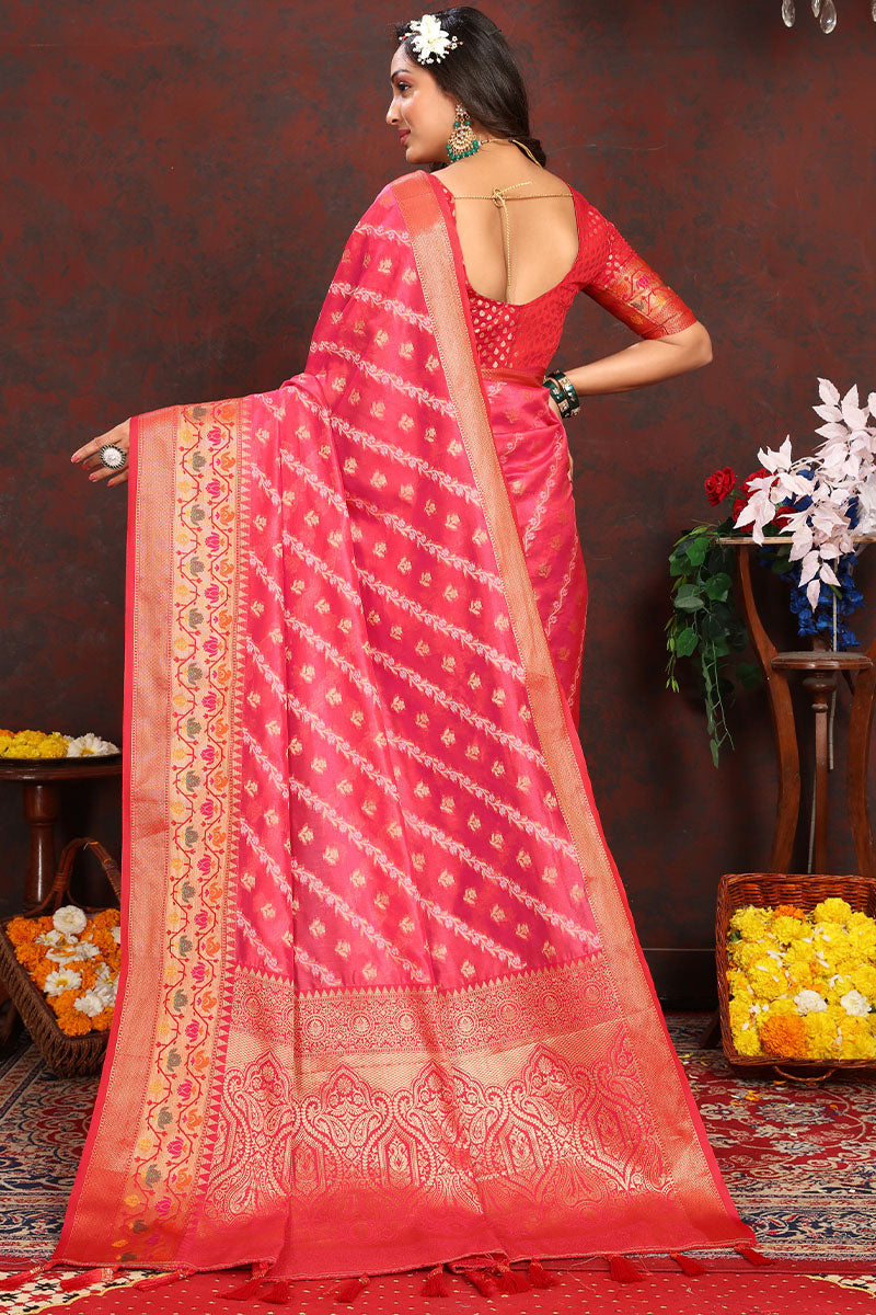 Quintessential Dark Pink Soft Banarasi Silk Saree With Gorgeous Blouse Piece