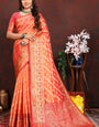 Amazing Orange Soft Banarasi Silk Saree With Gratifying Blouse Piece