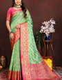 Elegant Pista Soft Banarasi Silk Saree With Unique Blouse Piece