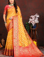 Flattering Yellow Soft Banarasi Silk Saree With Dazzling Blouse Piece