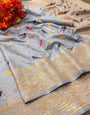 Conflate Grey Soft Banarasi Silk Saree With Lassitude Blouse Piece