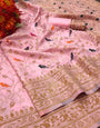 Bucolic Pink Soft Banarasi Silk Saree With Imbrication Blouse Piece