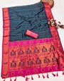 Effervescent Teal Blue Paithani Silk Saree With Quintessential Blouse Piece