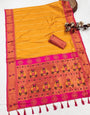 Nemesis Yellow Paithani Silk Saree With Eloquence Blouse Piece