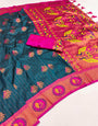 Murmurous Blue Paithani Silk Saree With Elision Blouse Piece