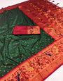 Diaphanous Dark Green Paithani Silk Saree With Panoply Blouse Piece