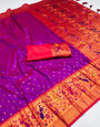 Gossamer Purple Paithani Silk Saree With Desuetude Blouse Piece