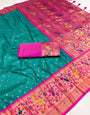 Fugacious Rama Paithani Silk Saree With Demure Blouse Piece