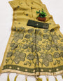 Elaborate Mustard Pure Munga Cotton Silk Saree With Epiphany Blouse Piece