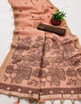 Scintillating Peach Pure Munga Cotton Silk Saree With Super extravagant Blouse Piece