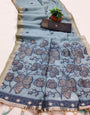 Smashing Sky Pure Munga Cotton Silk Saree With Prodigal Blouse Piece