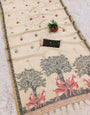 Dazzling Beige Pure Munga Cotton Silk Saree With Denouement Blouse Piece