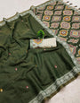 Lassitude Dark Green Pure Munga Cotton Silk Saree With Propinquity Blouse Piece