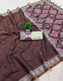 Vestigial Wine Pure Munga Cotton Silk Saree With Unique Blouse Piece