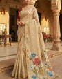 Felicitous Beige Pure Munga Cotton Silk Saree With Prettiest Blouse Piece
