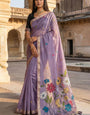 Murmurous Lavender Pure Munga Cotton Silk Saree With Elaborate Blouse Piece