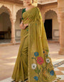 Grandiose Mustard Pure Munga Cotton Silk Saree With Beautiful Blouse Piece
