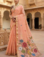 Marvellous Peach Pure Munga Cotton Silk Saree With Deserving Blouse Piece