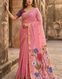 Sizzling Pink Pure Munga Cotton Silk Saree With Beleaguer Blouse Piece