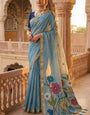Amiable Sky Pure Munga Cotton Silk Saree With Eloquence Blouse Piece