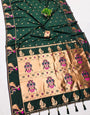 Desuetude Dark Green Paithani Silk Saree With Nemesis Blouse Piece