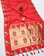 Ephemeral Red Paithani Silk Saree With Chatoyant Blouse Piece