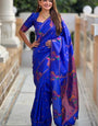 Demesne Royal Blue Paithani Silk Saree With Moiety Blouse Piece