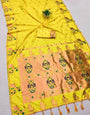 Embrocation Yellow Paithani Silk Saree With Bucolic Blouse Piece