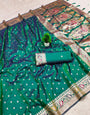 Gorgeous Green Soft Banarasi Silk Saree With Redolent Blouse Piece
