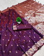 Delightful Purple Soft Banarasi Silk Saree With Dazzling Blouse Piece