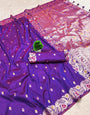 Most Stunning Royal Purple Soft Banarasi Silk Saree With Gratifying Blouse Piece