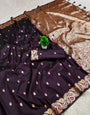 Glorious Wine Soft Banarasi Silk Saree With Trendy Blouse Piece
