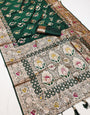 Evanescent Dark Green Soft Banarasi Silk Saree With Fugacious Blouse Piece
