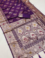 Magnificat Purple Soft Banarasi Silk Saree With Elaborate  Blouse Piece