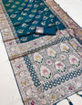 Imbrication Rama Soft Banarasi Silk Saree With Palimpsest Blouse Piece