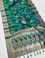 Breathtaking Rama Soft Banarasi Silk Saree With Twirling Blouse Piece