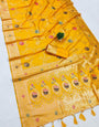 Ethnic Yellow Soft Banarasi Silk Saree With Prettiest Blouse Piece