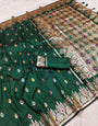 Lagniappe Dark Green Soft Banarasi Silk Saree With Angelic Blouse Piece
