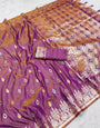 Engaging Lavender Soft Banarasi Silk Saree With Supernal Blouse Piece