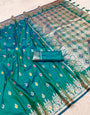 Resplendent Sea Green Soft Banarasi Silk Saree With Groovy Blouse Piece