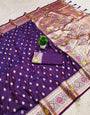 Embellished Purple Soft Banarasi Silk Saree With Gorgeous Blouse Piece