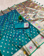 Sempiternal Rama Soft Banarasi Silk Saree With Pretty Blouse Piece