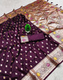 Lagniappe Wine Soft Banarasi Silk Saree With Transcendent Blouse Piece