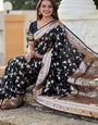 Ephemeral Black Soft Banarasi Silk Saree With Petrichor  Blouse Piece
