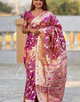 Efflorescence Lavender Soft Banarasi Silk Saree With Demesne Blouse Piece