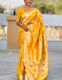 Demesne Yellow Soft Banarasi Silk Saree With Dissemble Blouse Piecec