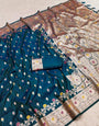 Exquisite Teal Blue Soft Banarasi Silk Saree With Radiant Blouse Piece